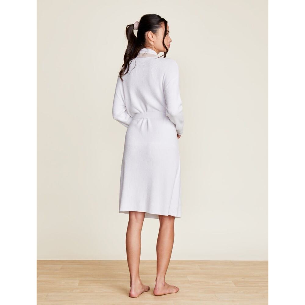 Barefoot Dreams Cozychic Ultra Tipped Ribbed Short Robe Size S/M Seasalt/Shell - Picture 13 of 14